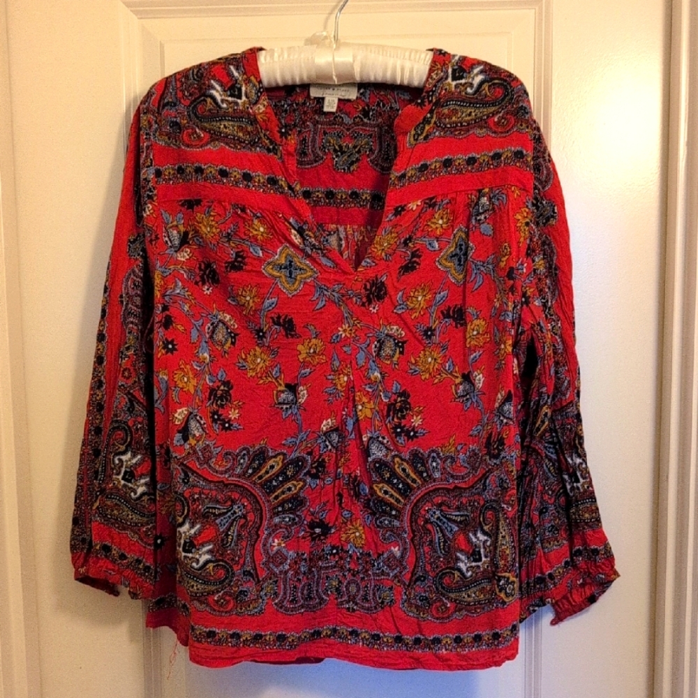 Lucky Brand Paisley Split Neck Blouse
